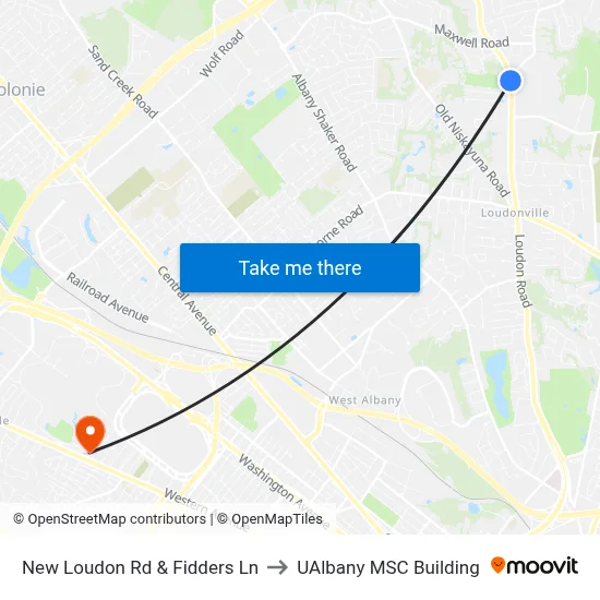 New Loudon Rd & Fidders Ln to UAlbany MSC Building map