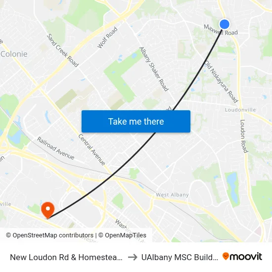 New Loudon Rd & Homestead Dr to UAlbany MSC Building map