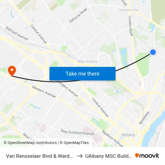 Van Rensselaer Blvd & Wards Ln to UAlbany MSC Building map