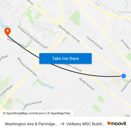 Washington Ave & Partridge St to UAlbany MSC Building map