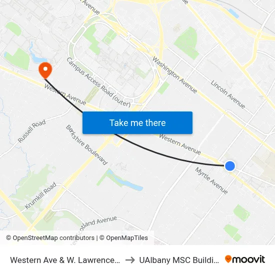 Western Ave & W. Lawrence St to UAlbany MSC Building map