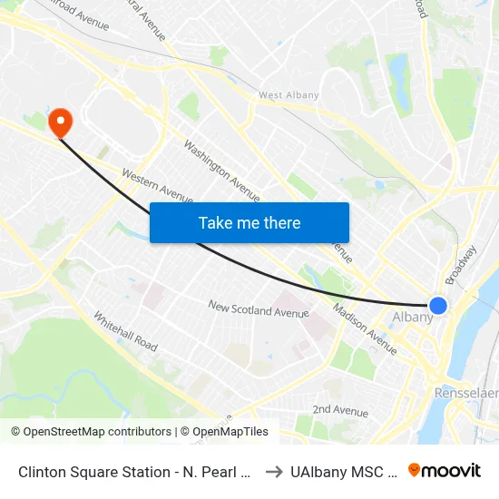Clinton Square Station - N. Pearl St & Clinton Ave to UAlbany MSC Building map