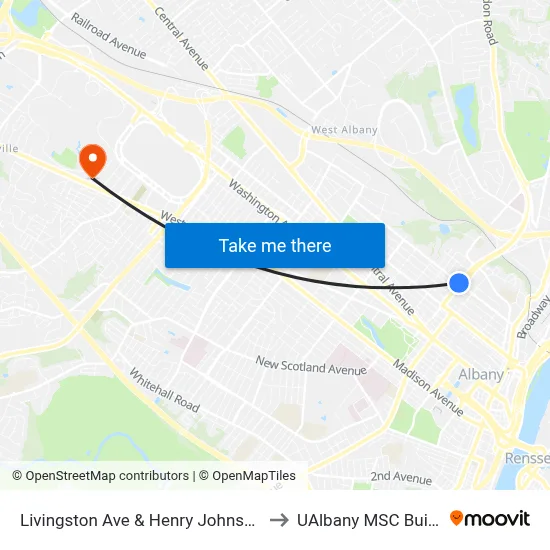 Livingston Ave & Henry Johnson Blvd to UAlbany MSC Building map