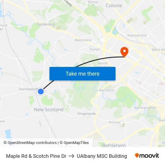 Maple Rd & Scotch Pine Dr to UAlbany MSC Building map
