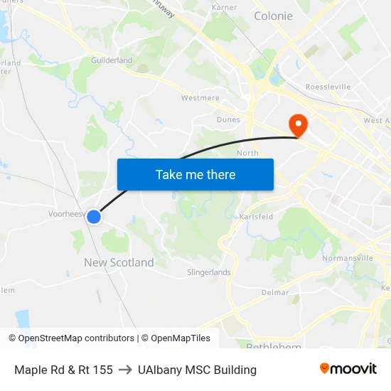 Maple Rd & Rt 155 to UAlbany MSC Building map