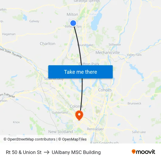 Rt 50 & Union St to UAlbany MSC Building map
