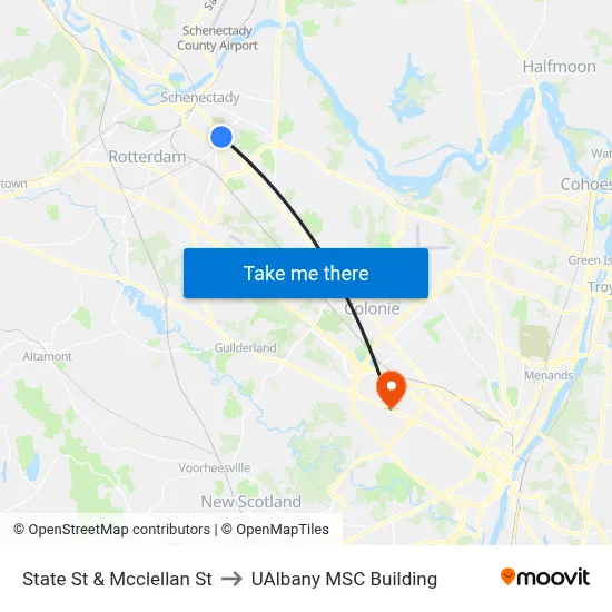State St & Mcclellan St to UAlbany MSC Building map