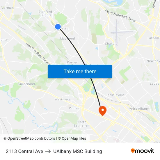2113 Central Ave to UAlbany MSC Building map
