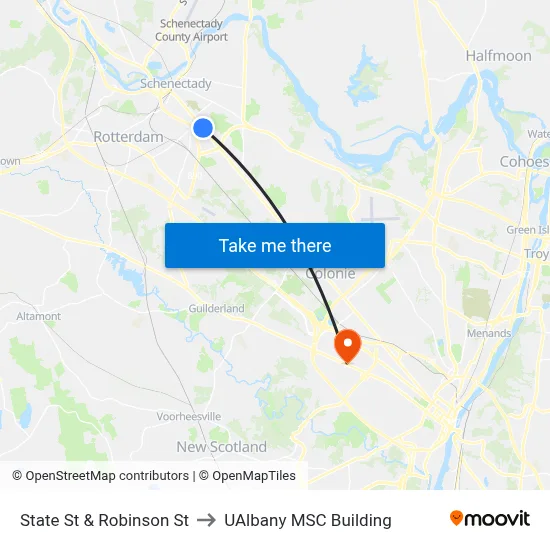 State St & Robinson St to UAlbany MSC Building map