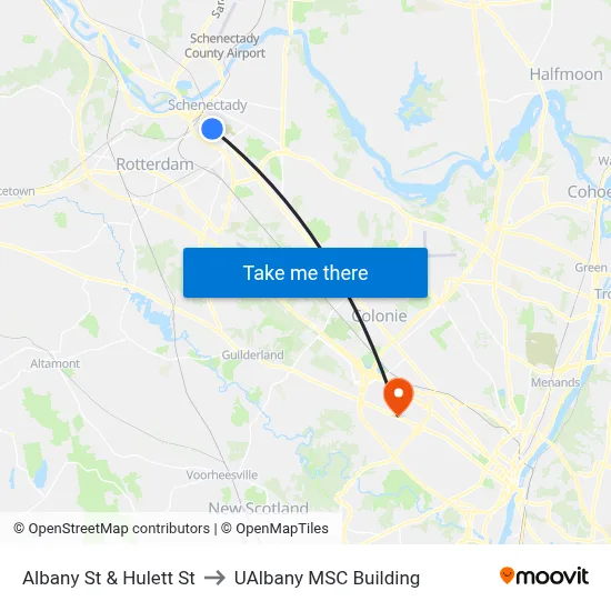 Albany St & Hulett St to UAlbany MSC Building map