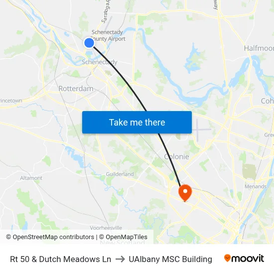 Rt 50 & Dutch Meadows Ln to UAlbany MSC Building map