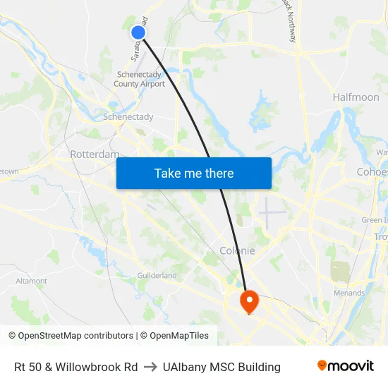 Rt 50 & Willowbrook Rd to UAlbany MSC Building map
