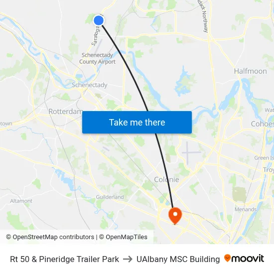 Rt 50 & Pineridge Trailer Park to UAlbany MSC Building map