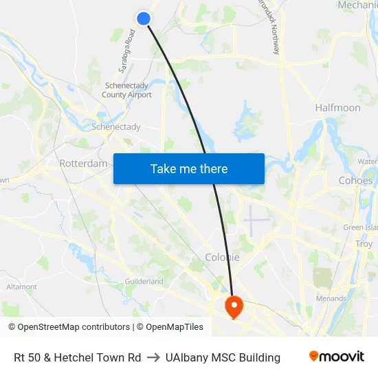 Rt 50 & Hetchel Town Rd to UAlbany MSC Building map
