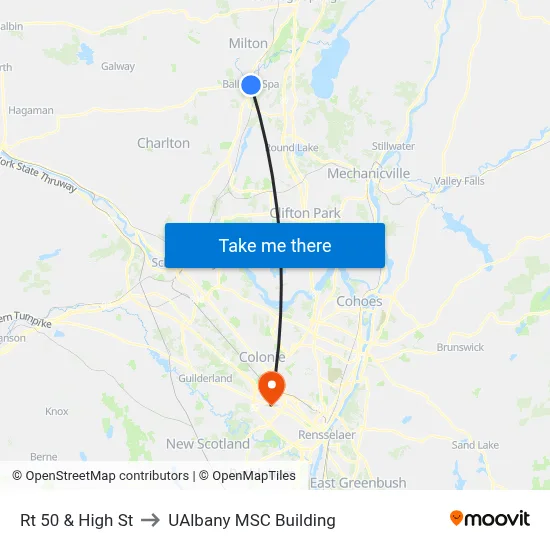 Rt 50 & High St to UAlbany MSC Building map