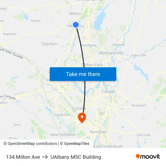 134 Milton Ave to UAlbany MSC Building map