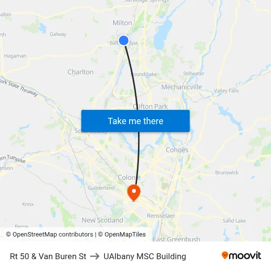 Rt 50 & Van Buren St to UAlbany MSC Building map