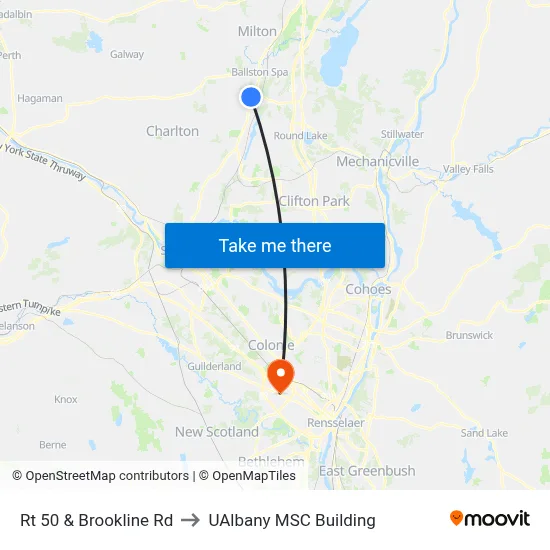 Rt 50 & Brookline Rd to UAlbany MSC Building map