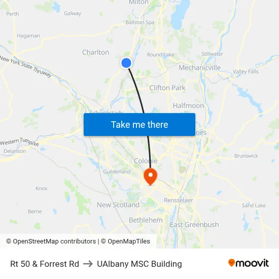 Rt 50 & Forrest Rd to UAlbany MSC Building map