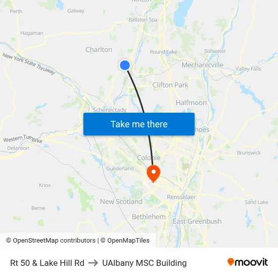 Rt 50 & Lake Hill Rd to UAlbany MSC Building map