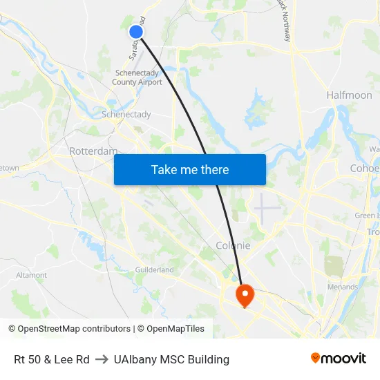 Rt 50 & Lee Rd to UAlbany MSC Building map
