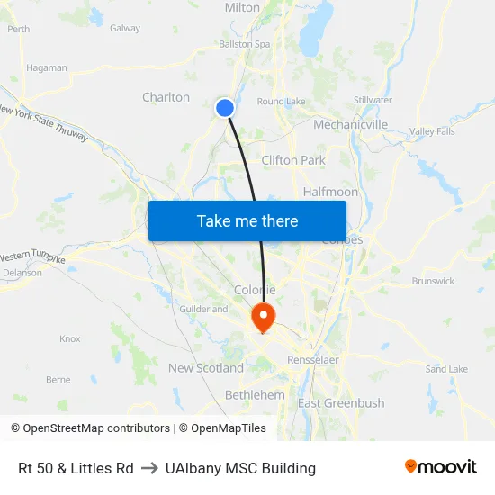 Rt 50 & Littles Rd to UAlbany MSC Building map