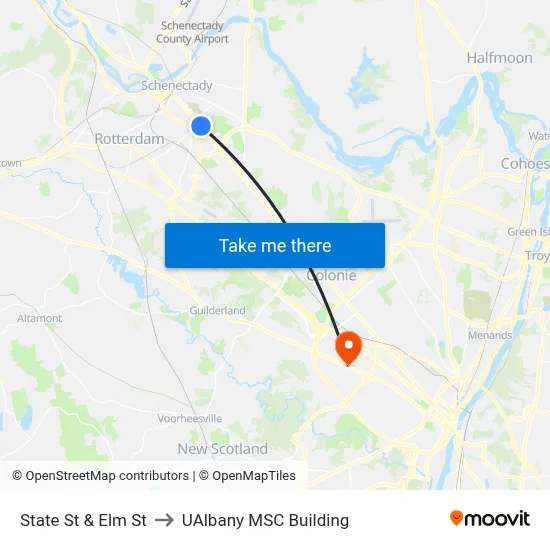 State St & Elm St to UAlbany MSC Building map