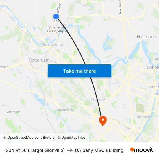 204 Rt 50 (Target Glenville) to UAlbany MSC Building map