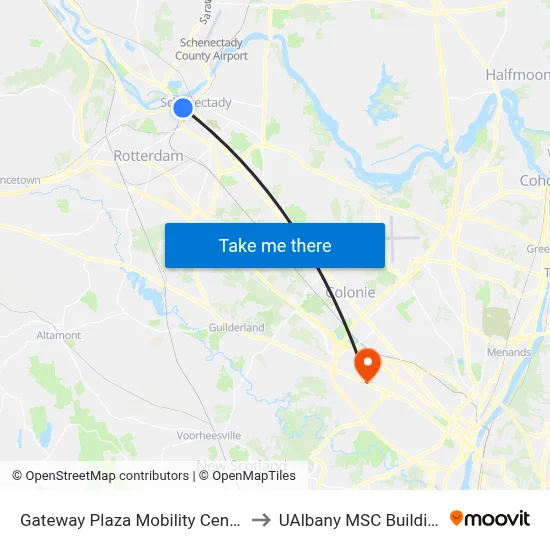 Gateway Plaza Mobility Center to UAlbany MSC Building map