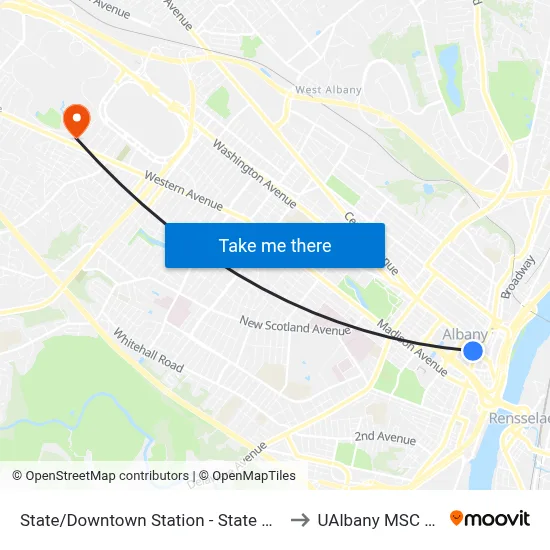 State/Downtown Station - State St & S. Pearl St to UAlbany MSC Building map