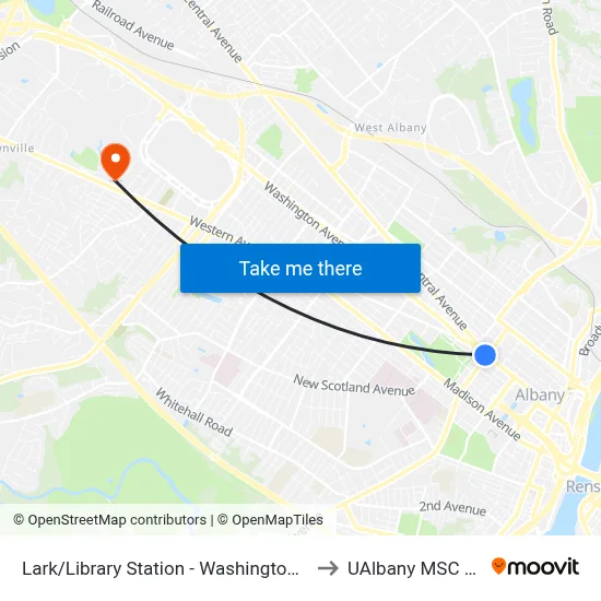 Lark/Library Station - Washington Ave & Lark St to UAlbany MSC Building map