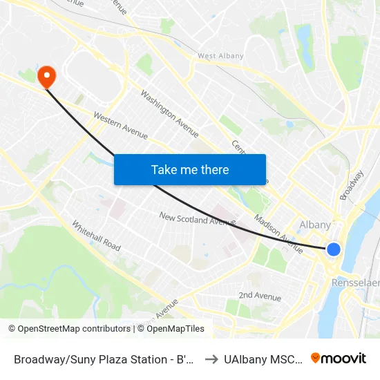 Broadway/Suny Plaza Station - B'Way & Suny Plaza to UAlbany MSC Building map