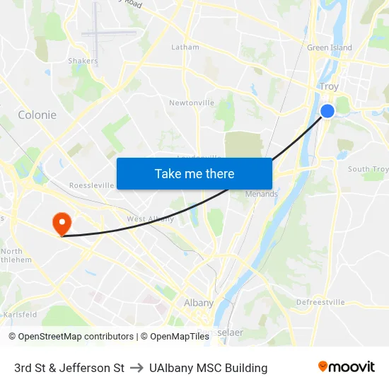 3rd St & Jefferson St to UAlbany MSC Building map