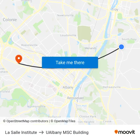 La Salle Institute to UAlbany MSC Building map