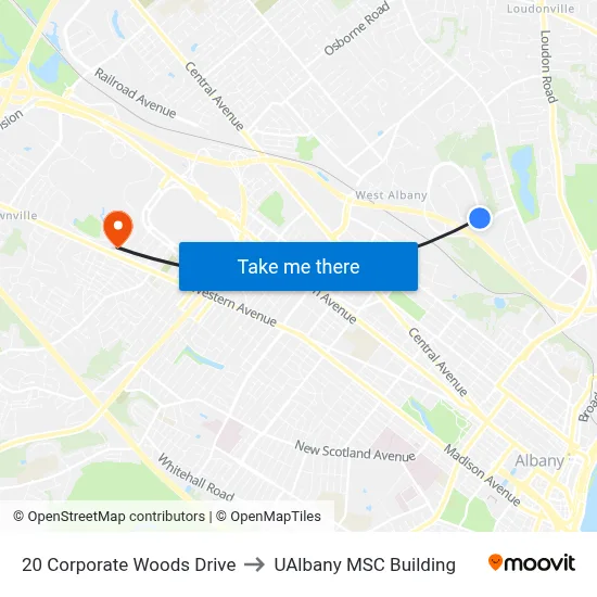 20 Corporate Woods Drive to UAlbany MSC Building map
