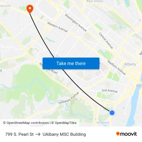 799 S. Pearl St to UAlbany MSC Building map