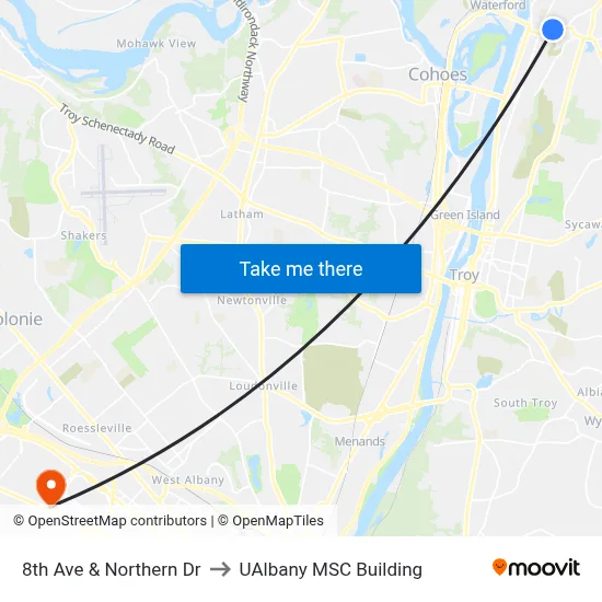 8th Ave & Northern Dr to UAlbany MSC Building map