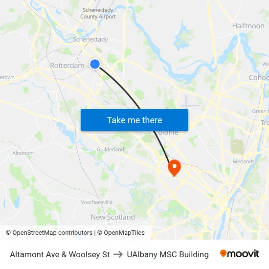 Altamont Ave & Woolsey St to UAlbany MSC Building map