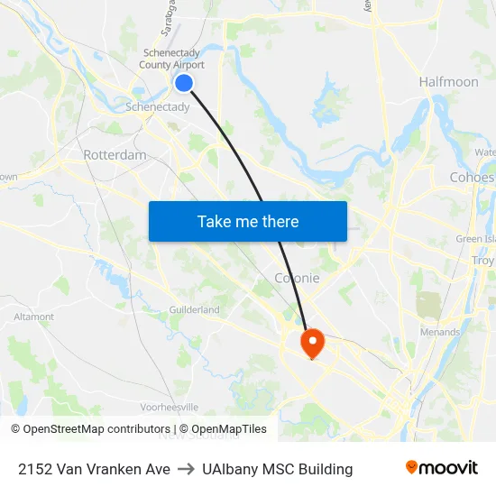 2152 Van Vranken Ave to UAlbany MSC Building map
