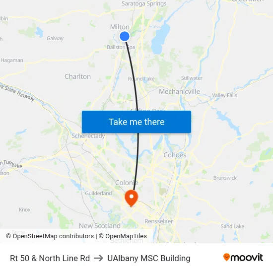 Rt 50 & North Line Rd to UAlbany MSC Building map