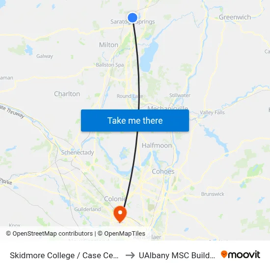 Skidmore College / Case Center to UAlbany MSC Building map