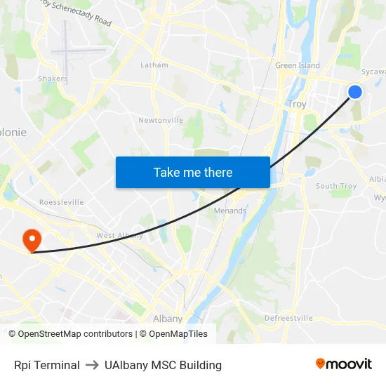Rpi Terminal to UAlbany MSC Building map