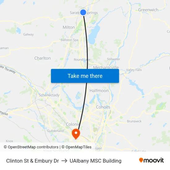 Clinton St & Embury Dr to UAlbany MSC Building map