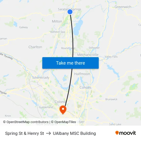 Spring St & Henry St to UAlbany MSC Building map