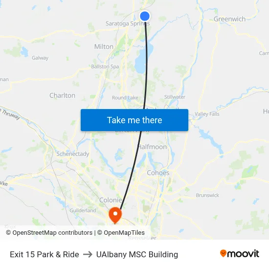 Exit 15 Park & Ride to UAlbany MSC Building map