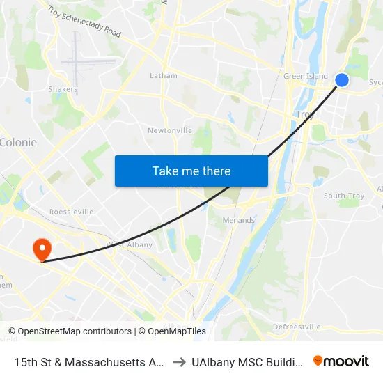 15th St & Massachusetts Ave to UAlbany MSC Building map