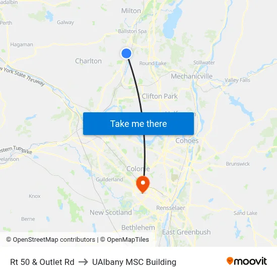 Rt 50 & Outlet Rd to UAlbany MSC Building map