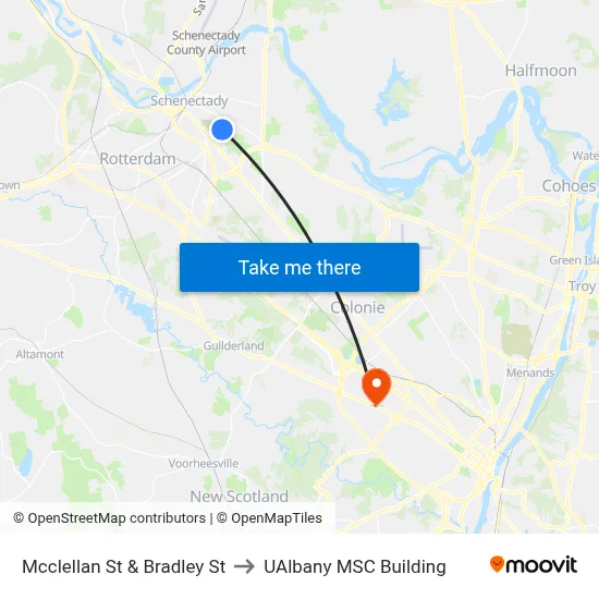 Mcclellan St & Bradley St to UAlbany MSC Building map