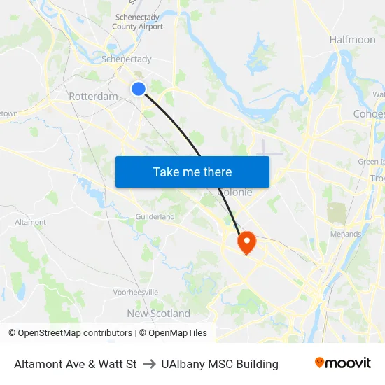 Altamont Ave & Watt St to UAlbany MSC Building map