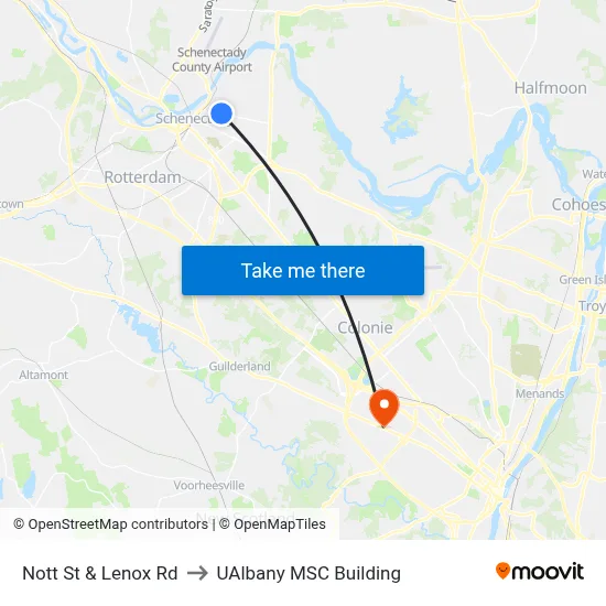 Nott St & Lenox Rd to UAlbany MSC Building map